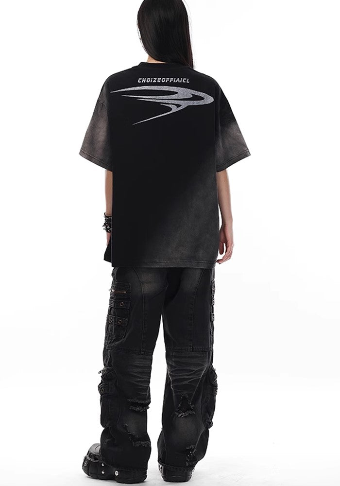 【VINMUK】Dark initial illustration design oversized silhouette short sleeve T-shirt  VM0003