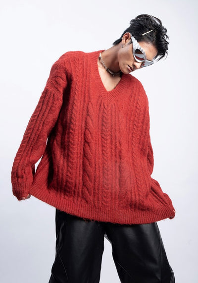 【PLAN1ONE】Simple baseline design V-neck silhouette knit sweater  PL0050