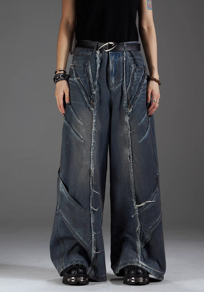 【NOMANIAI 】Grunge street style wash design denim pants  NA0001