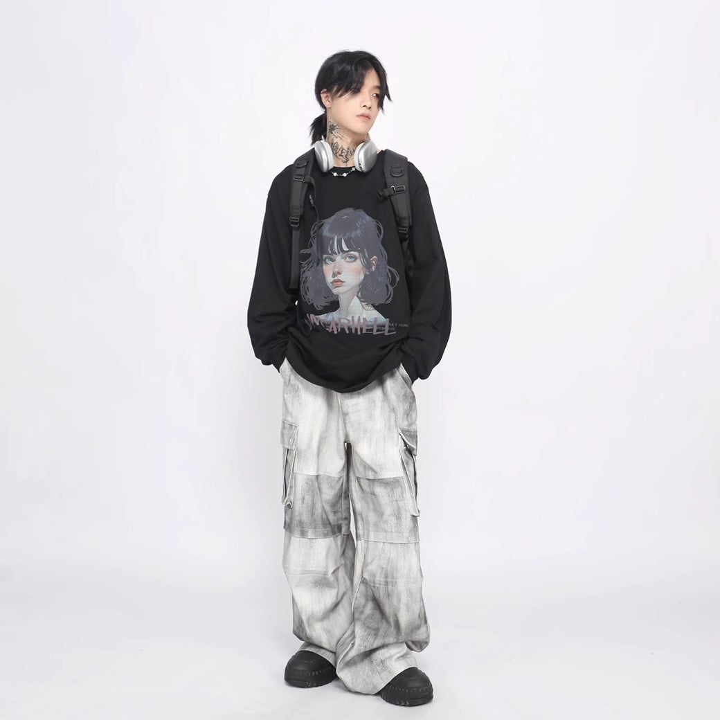 【Mz】Long-awaited girl illustration design basic long-sleeved T-shirt  MZ0028