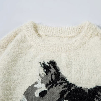 【NIHAOHAO】Cat front illustration Y2K from design knit sweater  NH0160