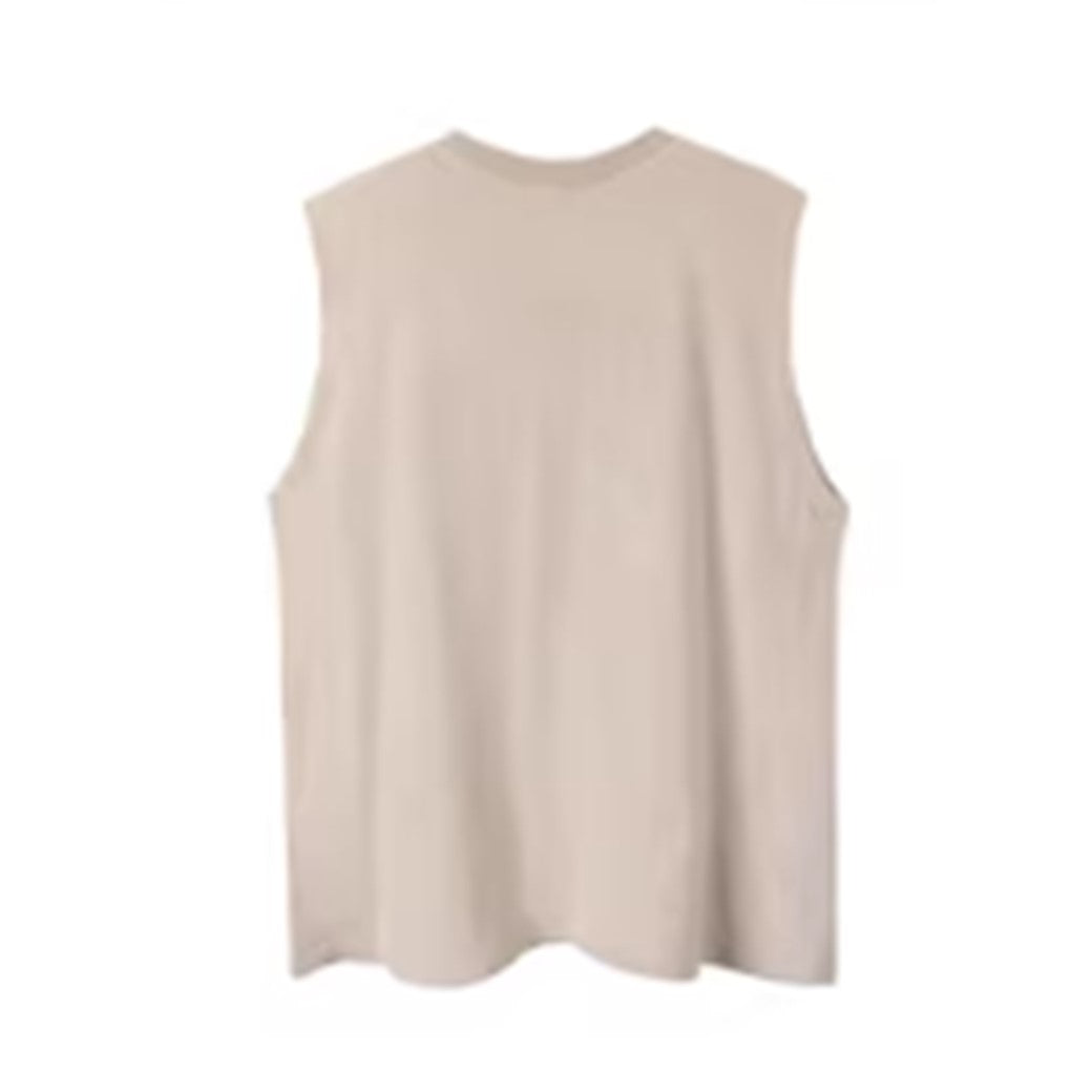 【VEG Dream】Dull base color point initial design sleeveless T-shirt  VD0240