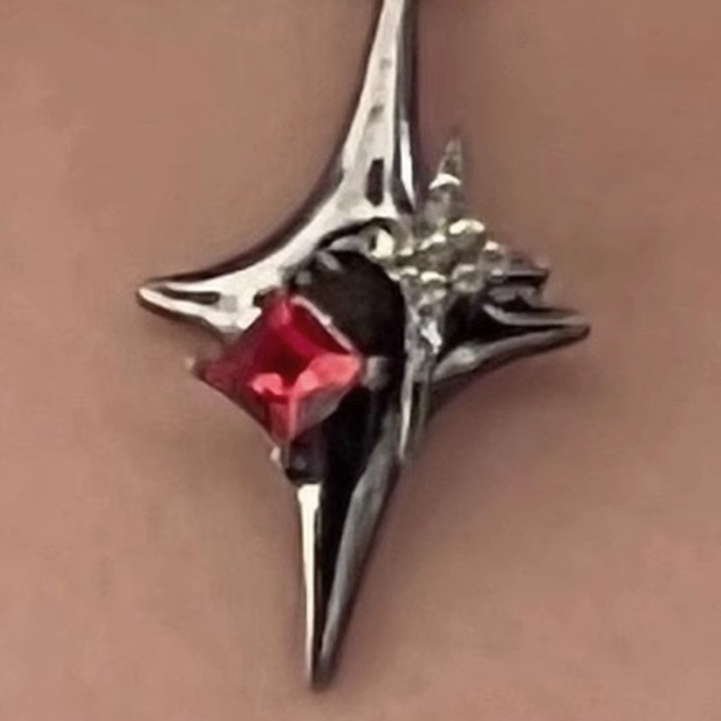 【CHEALIMPID】Dark Red Prince Color Star Shape Design Necklace  CL0013