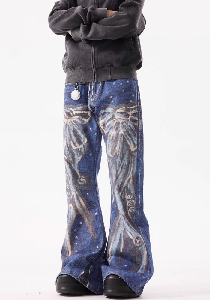 【BTSG】Front art chick paint design wide straight denim pants  BS0031