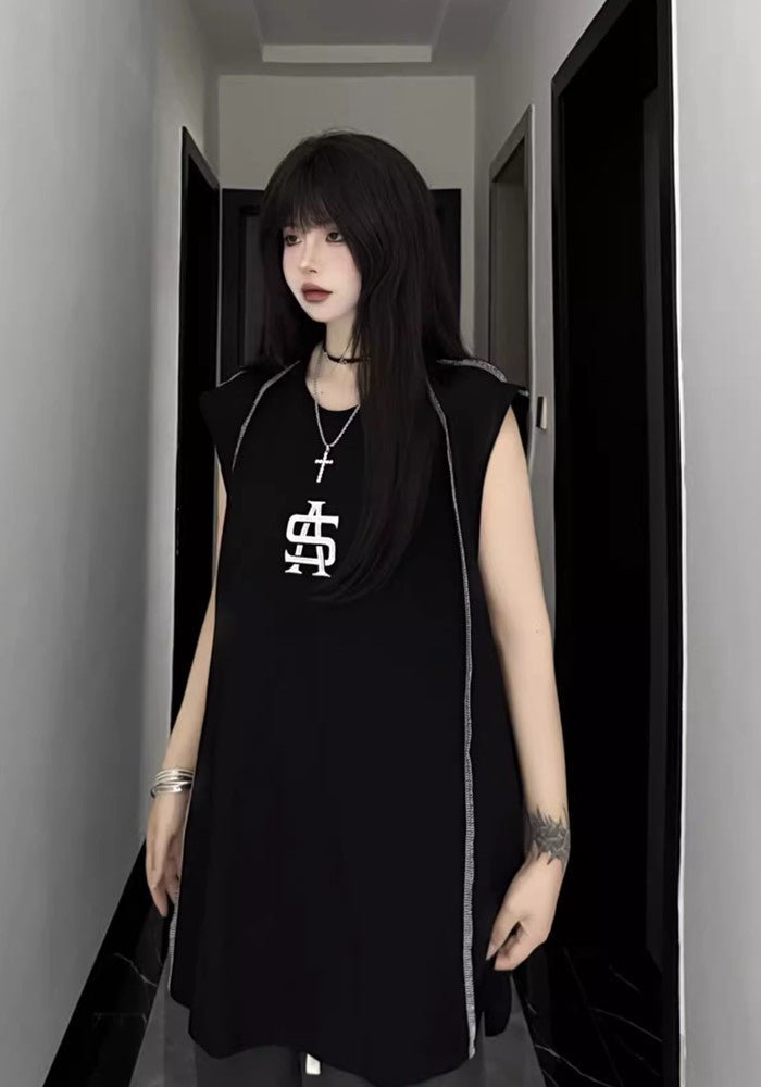 【W3】Double line design tight monotone sleeveless  WO0065