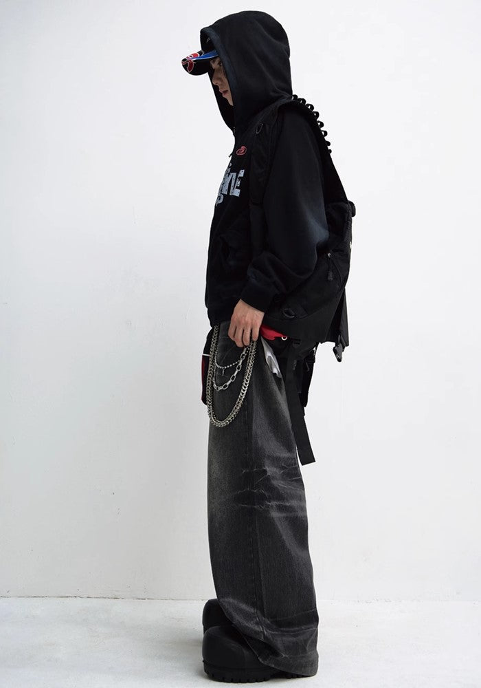 【People Style】Wordler Dull Base Wash Full Zip Initial Hoodie  PS0042