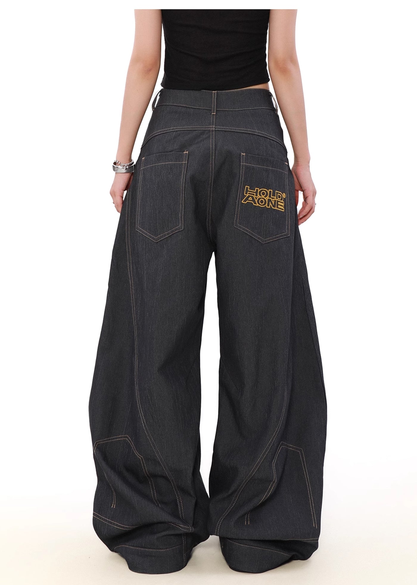 【MR nearly】Rounded silhouette dullness-covering wide design denim pants  MR0131