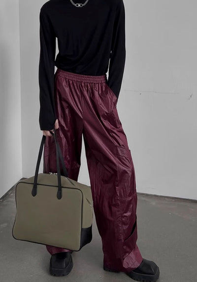 【SOULWORKER】Shiny faux fabric wide silhouette balance color wide pants  SW0038