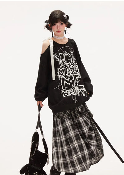 【Eleven shop97】Check design special silhouette design skirt  ES0029