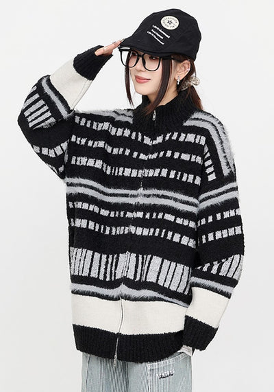 【CEDY】Balanced Border Basic Style Full Zip Knit  CD0065