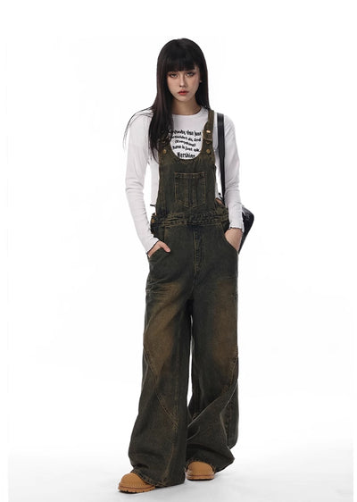 【VINMUK】Vintage dull blue wide denim overalls  VM0007