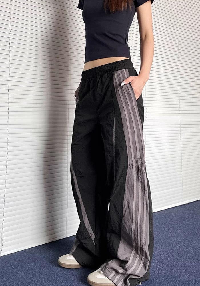 【Apocket】Big side line design casual sporty wide pants  AK0029