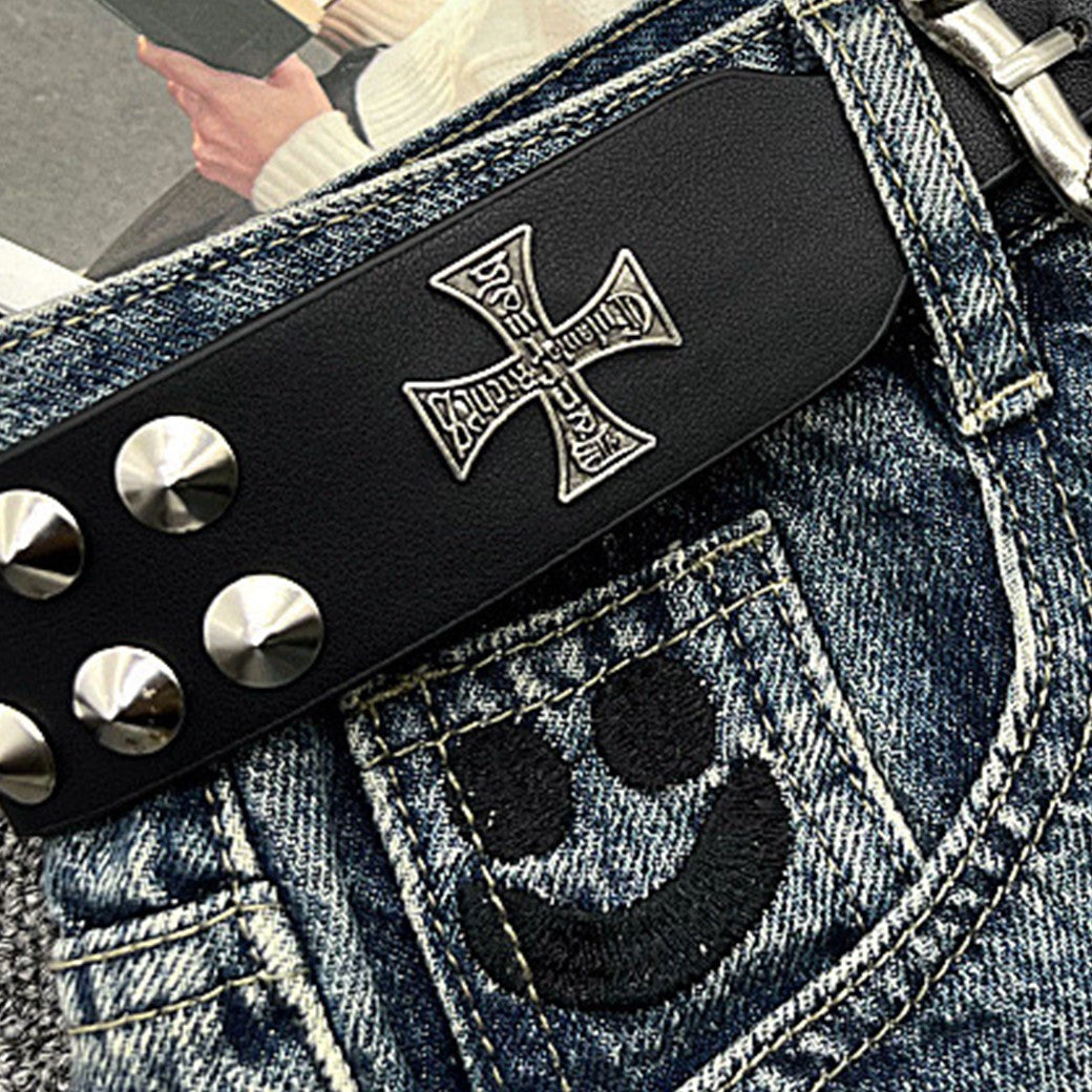 cross design leather belt y2k