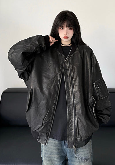 【W3】High-level glossy design black inner color leather jacket  WO0079