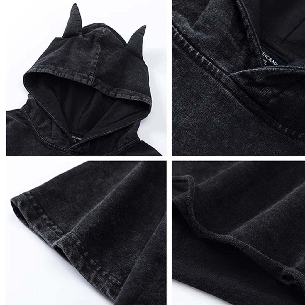 【From Mars】Devil-inspired design horned oversized short-sleeved hoodie T-shirt  FS0004