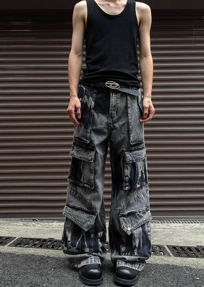 【MAXDSTR】Random wash processing gimmick design gray denim pants  MD0149