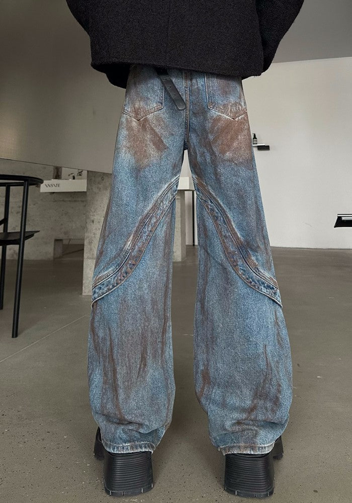 【MARTHENAUT】Muddy wash mid-length wide flare silhouette denim pants  MH0045