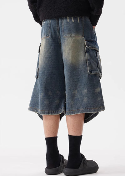 【ACRARDIC】Random wash grunge tuck short denim pants  AI0015