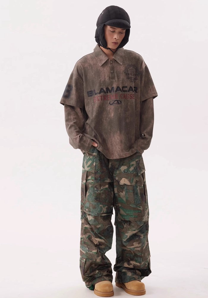 【BTSG】Pocket tuck silhouette design camouflage color cargo pants  BS0038