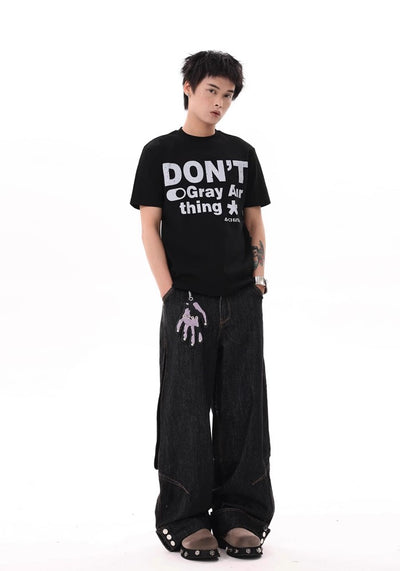【BTSG】Hem patch design basic wide straight denim pants  BS0027