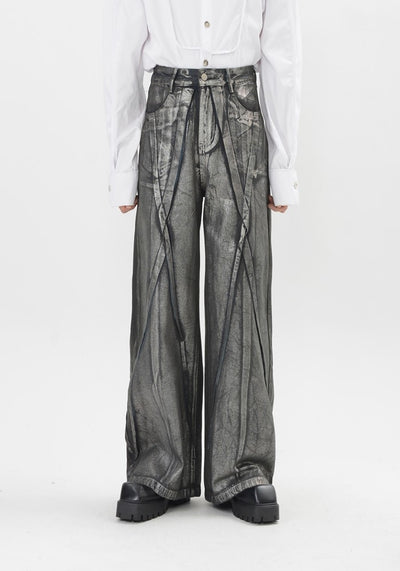 【LUCE GARMENT】Dull grunge wash wide style denim pants  LG0060