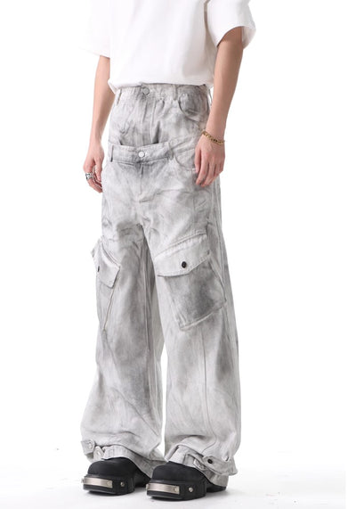 【H GANG X】Double waist white balance color wide denim pants  HX0084