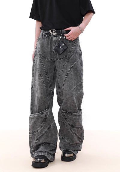 【MR nearly】Wavy gray design color wide silhouette denim pants  MR0124