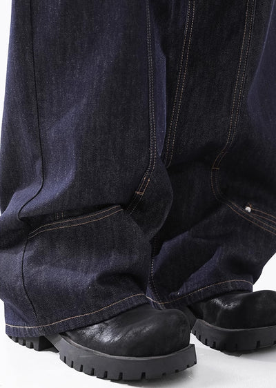 【ACRARDIC】Stitched basic navy blue wide denim pants  AI0012