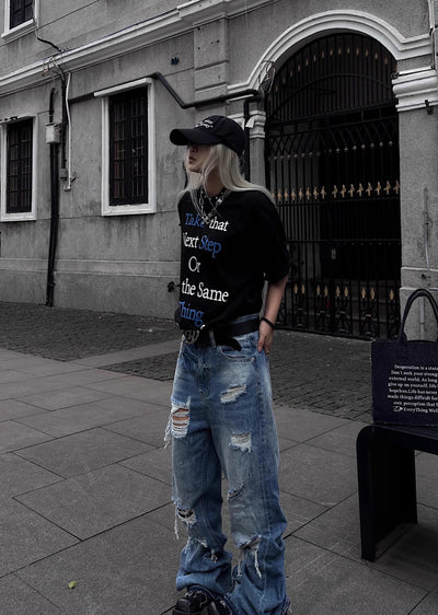 【TR BRUSHSHIFT】Fully distressed design dull basic color denim pants  TB0042