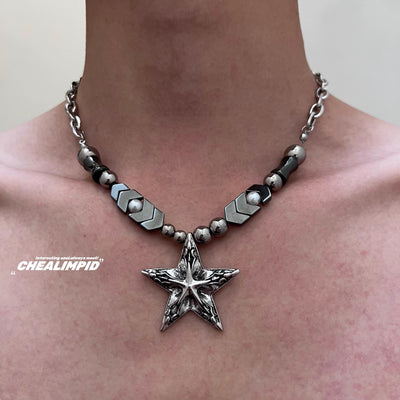 【CHEALIMPID】One-point star design grunge arrangement style necklace  CL0001