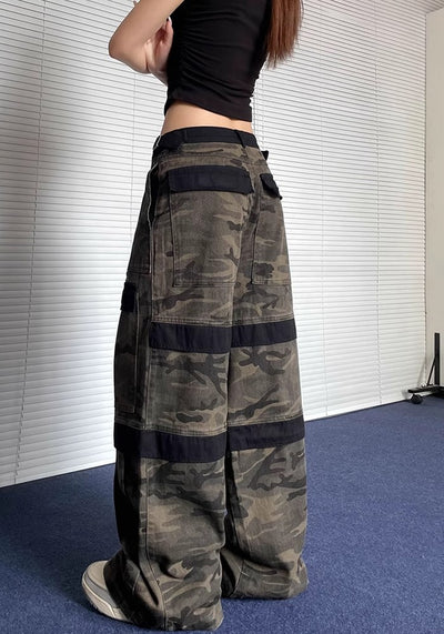 【Apocket】Multi-line design camouflage wide style pants  AK0031