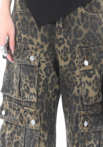 【ROY11】Full leopard design double pocket cargo pants  RY0014
