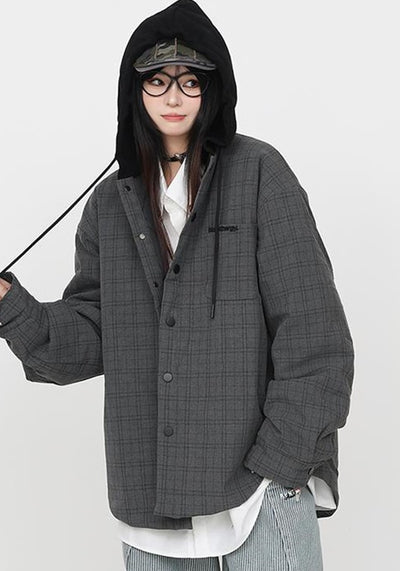 【CEDY】Simple check full design hoodie point over jacket  CD0070