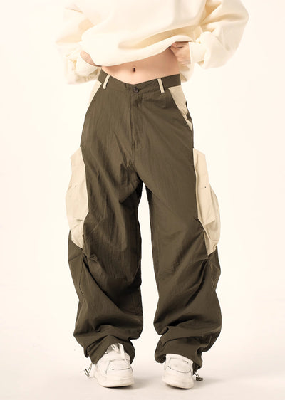 【H GANG X】Double color nylon over wide silhouette casual pants  HX0079