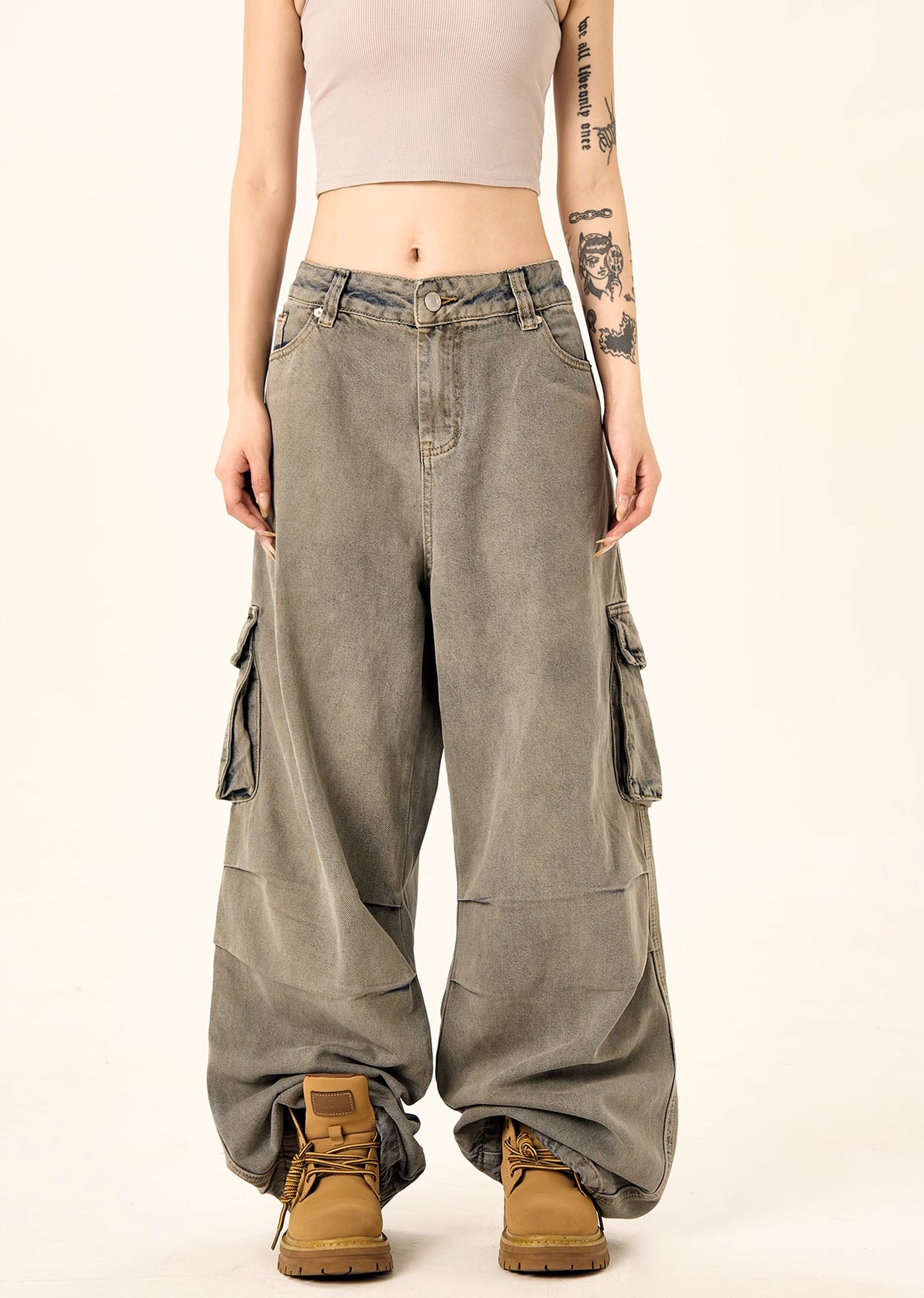 【H GANG X】Basic color design simple cargo denim pants  HX0073