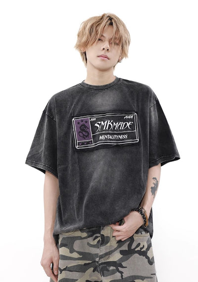 【MR nearly】Fully washed design front point short sleeve T-shirt  MR0119