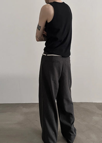 【Very Fewest】Coarse grain fabric design elastic waist slacks pants  VF0034