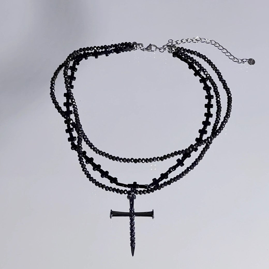 【CHEALIMPID】Double Black Kings Cross Design Necklace  CL0011