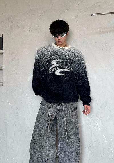 【MARTHENAUT】Monotone gradient gimmick logo design knit sweater  MH0049