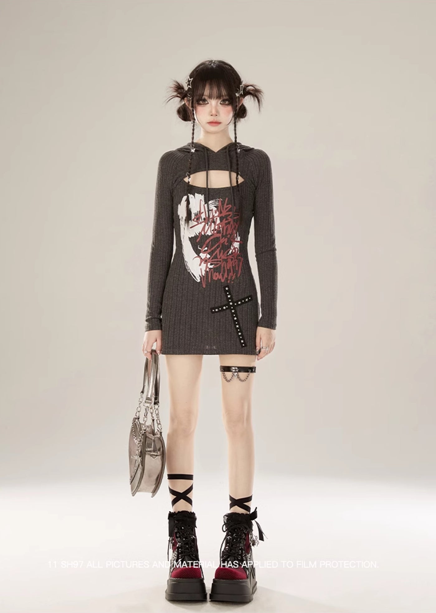【Eleven shop97】Tight silhouette subculture grunge design over dress  ES0017