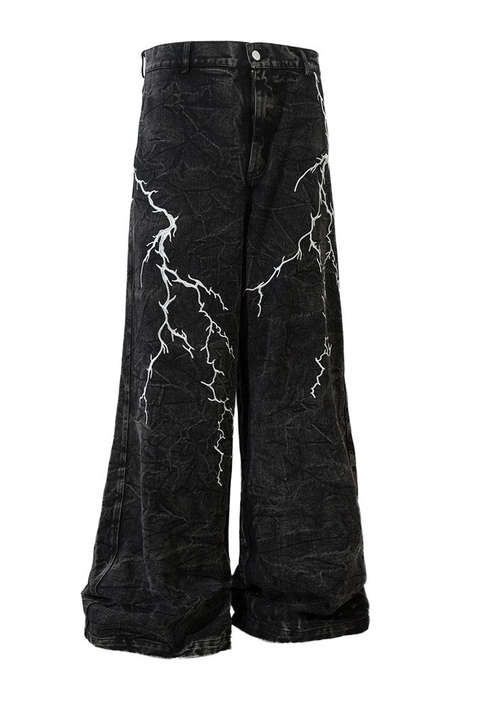 【DARKFOG】Thunder Break Monotone Color Wide Tuck Denim Pants  DF0033