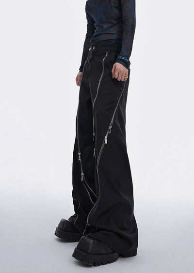 【Culture E】Full zipper design monochrome grey wide pants  CE0140