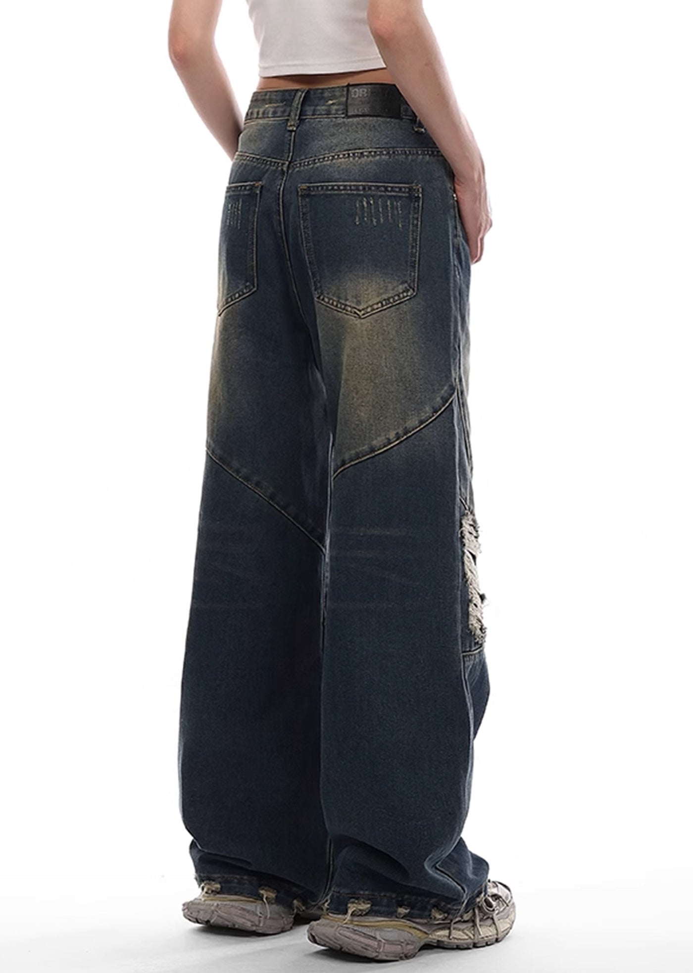 【VINMUK】Distressed wide straight dull denim pants  VM0013