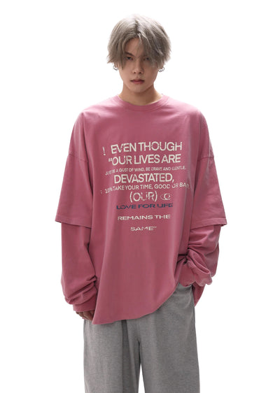 【GIBBYCNA】Front initial design oversized layered T-shirt  GC0005