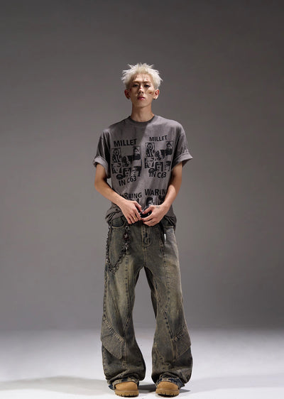 【MAXDSTR】Dull vintage grey oversized denim pants  MD0163