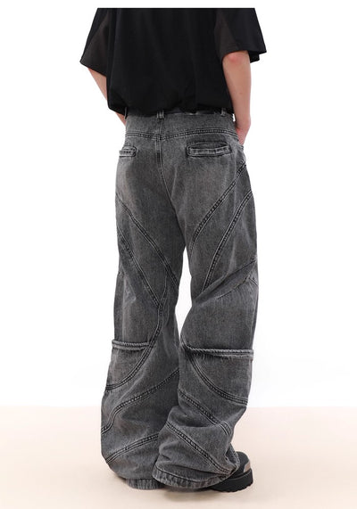 【MR nearly】Wavy gray design color wide silhouette denim pants  MR0124