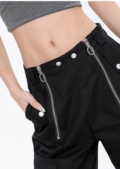 【Ken studio】Black silver full zipper design cargo pants  KS0014