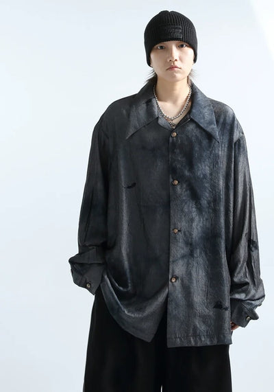 【GRNL】Dull navy color washed style long sleeve shirt  GN0003