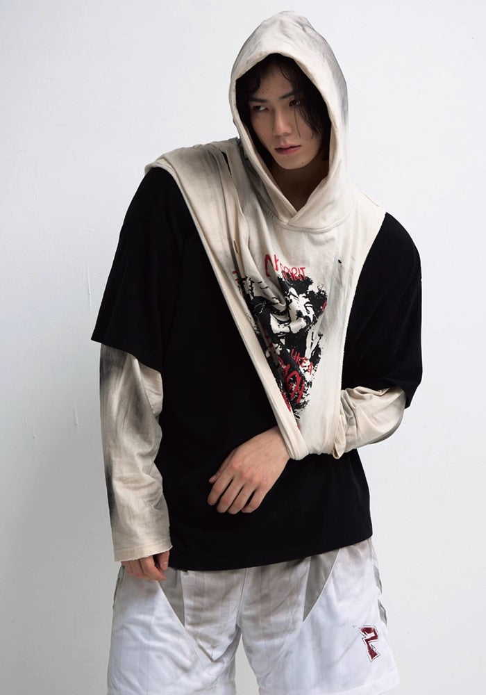 【People Style】Grunge front design street over gimmick hoodie  PS0045