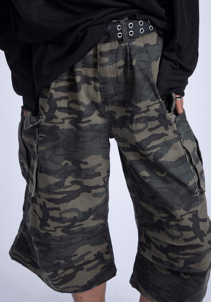 【PLAN1ONE】Simple random camouflage pattern mid-length short pants  PL0046